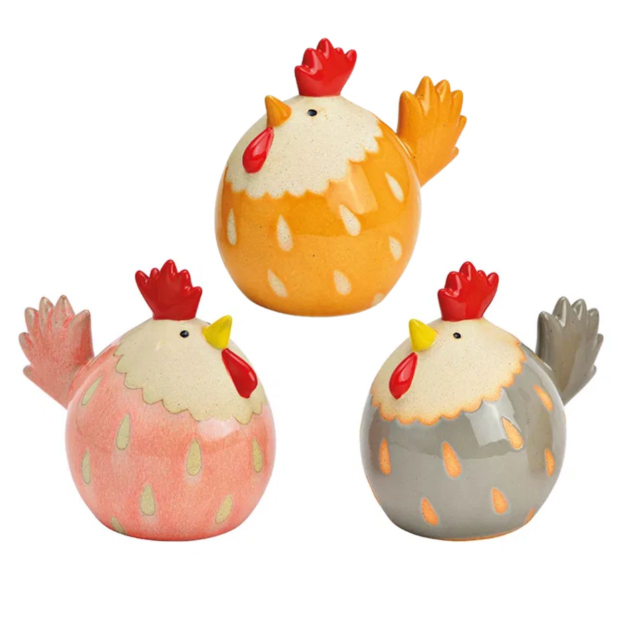 Huhn aus Steingut bunt 3-fach (B/H/T) 14x12x9cm Huhn aus Steingut bunt 3-fach (B/H/T) 14x12x9cm