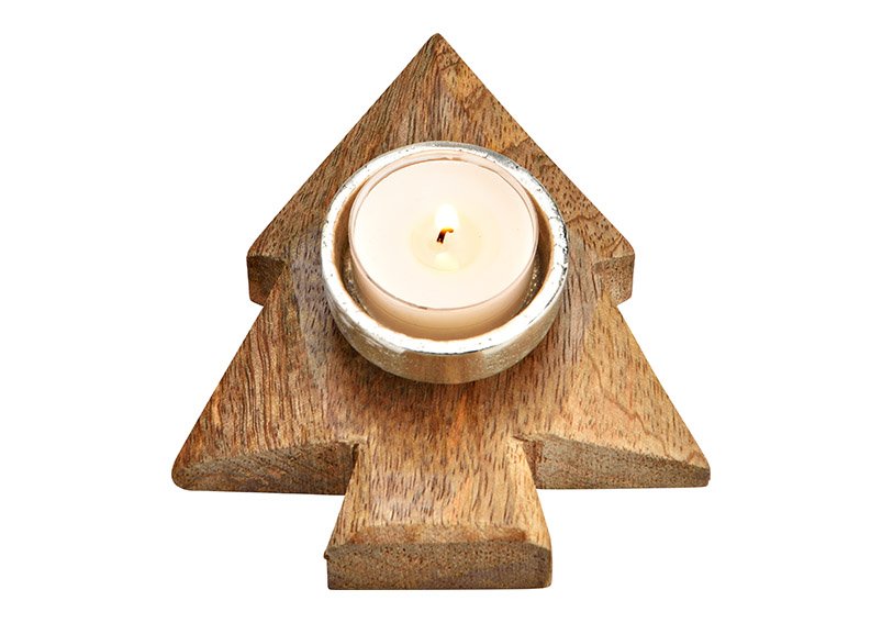 Lanterna Tealight in metallo, legno di mango argento, marrone (L/H/D) 11x5x12cm