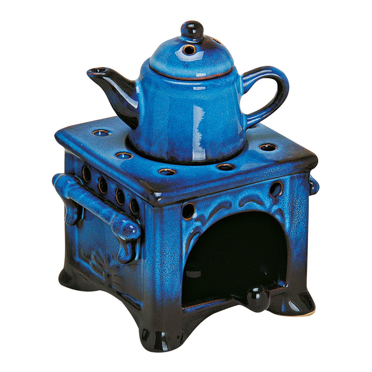 Lampada profumata, ceramica, fornello con brocca in blu, L10 x P10 x H15 cm