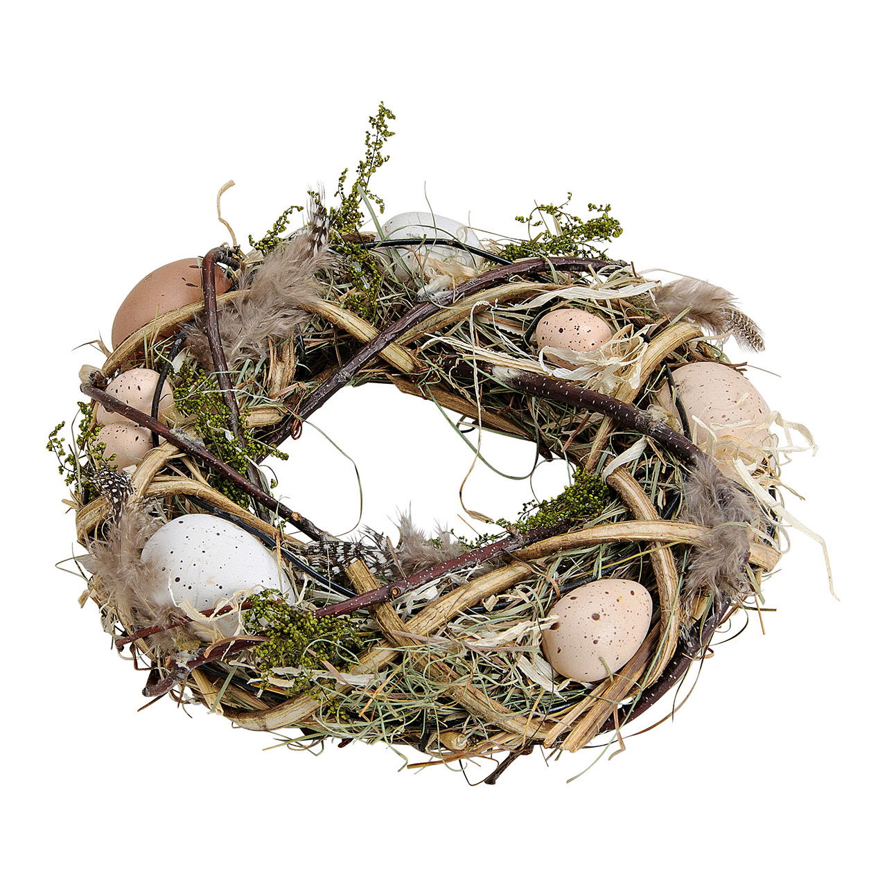 Wooden Easter wreath, plastic egg decor, brown (W/H/D) 25x25x7cm