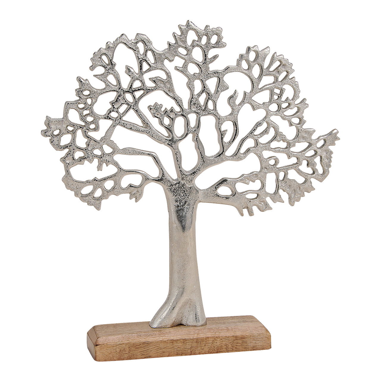 Présentoir Arbre en métal sur socle en bois de manguier Argenté, marron (L/H/P) 30x33x5cm