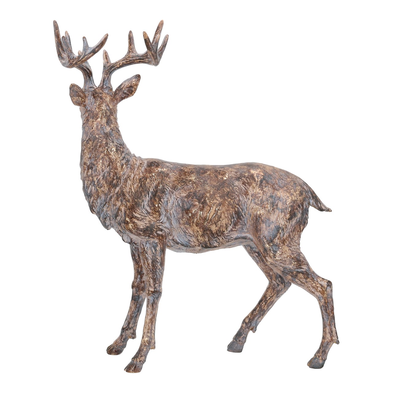 Wildlife statue, Wildtierfigur, Geweihiger Hirsch, Bronze-Optik, Wanddeko