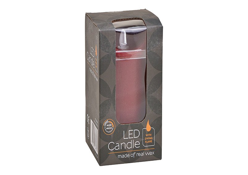 Bougie LED, lumière vacillante, avec minuteur en cire Bordeaux (L/H/P) 7,5x20x7,5cm