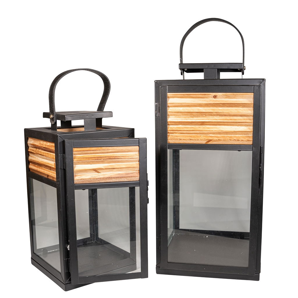 Lantern set, wood, 17x16x32.5cm/21x20x41.5cm, 2 pcs/set, natural, EAN-S: 4065557009230, EAN-L: 4065557009247 Lampe, Laterne, Briefkasten