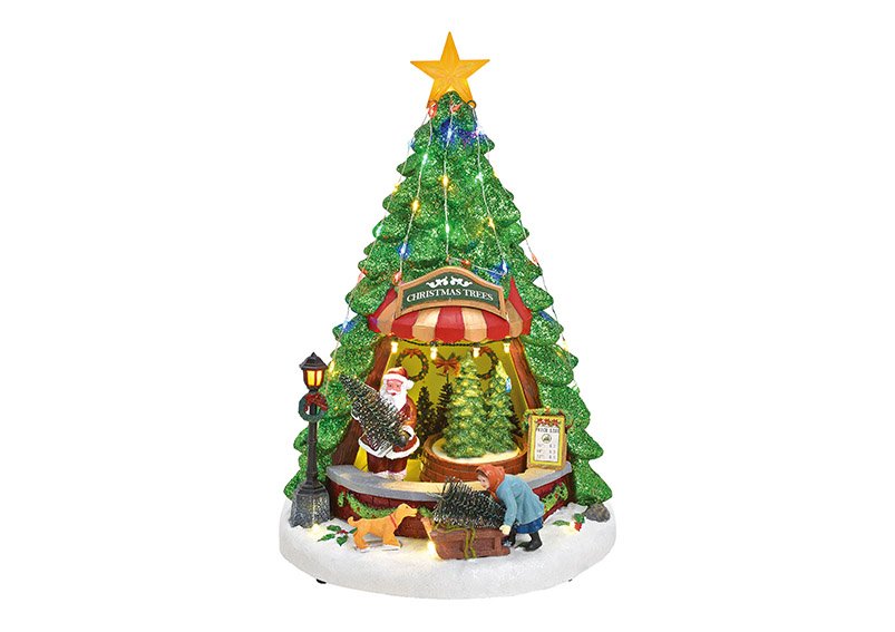 Winterscene with light, music, movable tree colorful, plastic 22x33x22cm