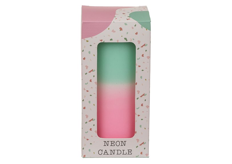Candela a colonna con sfumatura di colore, rosa/menta in confezione regalo (L/H/D) 6x12x6cm