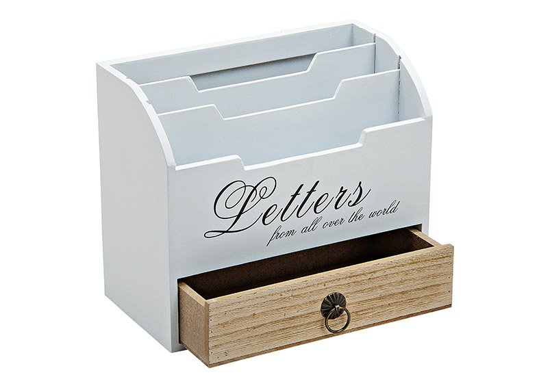 Vassoio porta lettere in legno in bianco/marrone, L20 x P10 x H17 cm