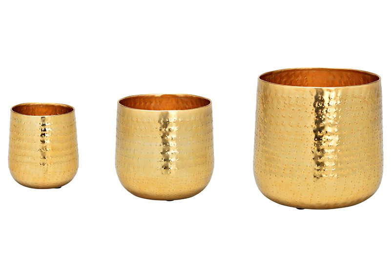 Set di vasi per piante in metallo oro 3 pezzi, (c/h/d) 22x21x22cm 17x16x17cm 12x13x12cm