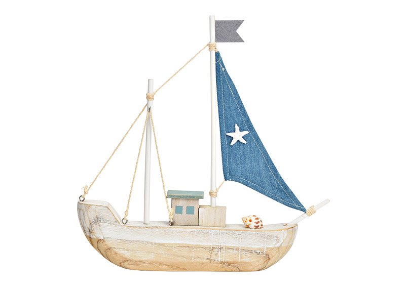 Barca Marittima in legno Paulowania blu (L/H/D) 28x29x4cm