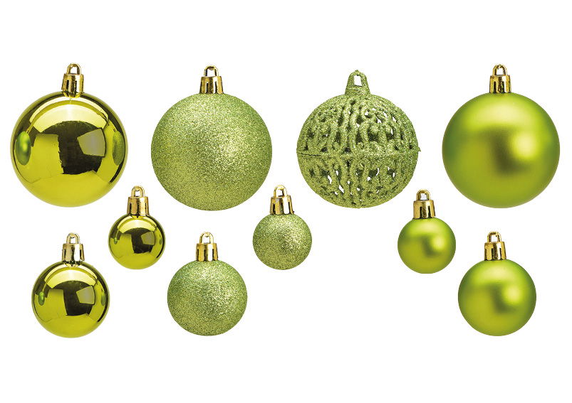 Baubles natalizi in plastica, set di 100, verde Ø3/4/6cm (L/A/D) 35x23x12cm