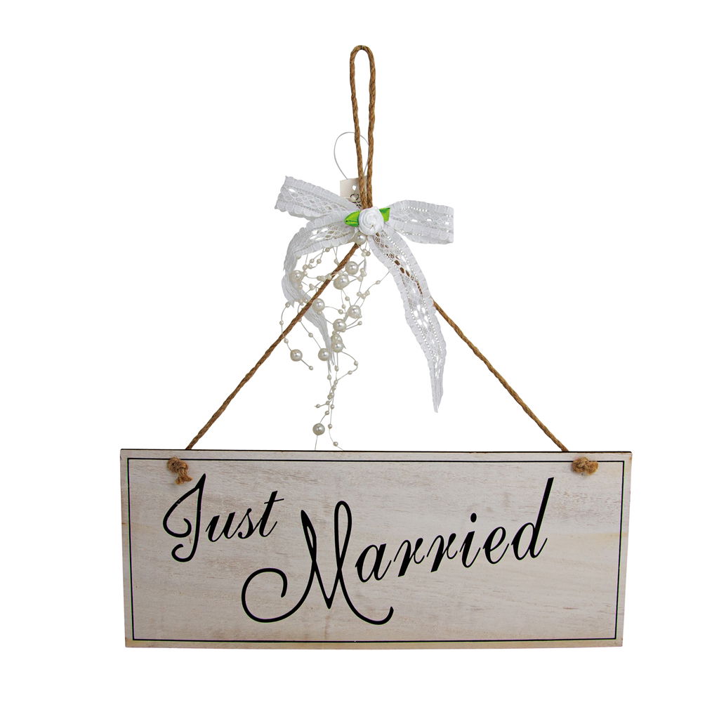 Dekoschild Just Married, Holz, 12x30cm, 1 Stck, weiß