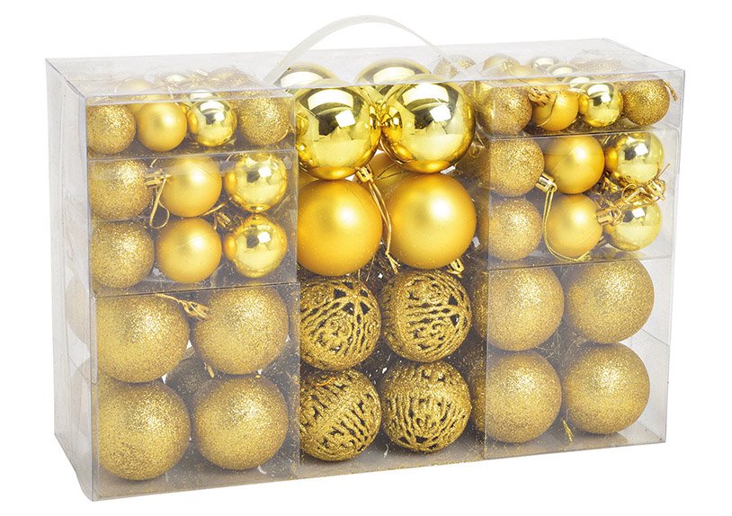 Juego de bolas de Navidad de plástico Lemon Gold Juego de 100, (c/h/d) 23x35x12cm Ø3/4/6cm