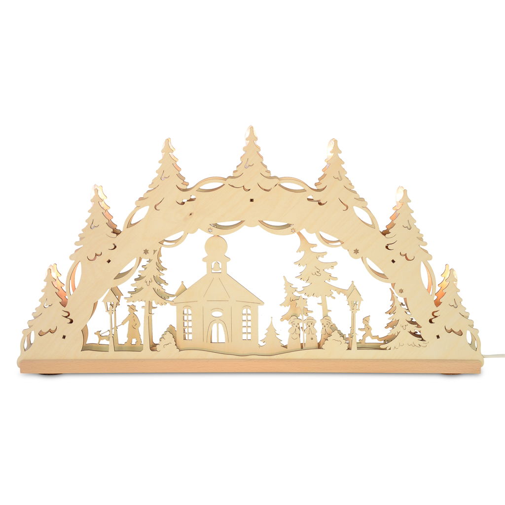 Arc de lumière - Église de Seiffen dans la forêt, ORIGINAL ERZGEBIRGE, bois, 55 cm, 1 pièce, naturel, @ Zubehor, Schmuck, Holz
