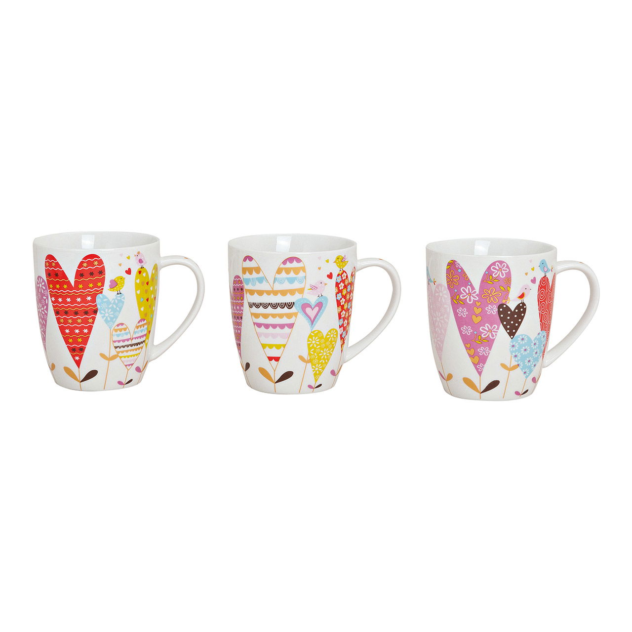 Tasse décorée de cœurs en porcelaine, 3 couleurs, 10 cm, 300 ml