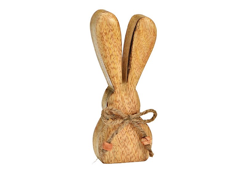 Coniglietto con fiocco in legno di mango naturale (L/H/D) 6x14x2cm