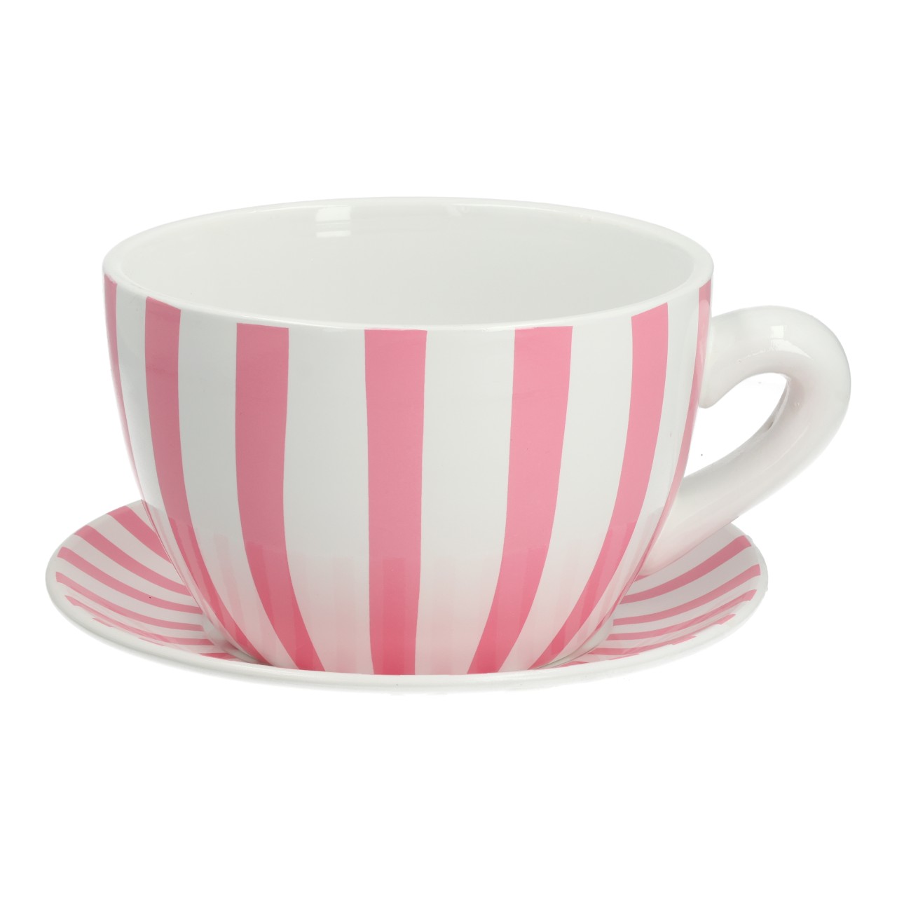 Teetasse, Tee- bzw. Kaffeetasse, Rosa Streifen, Porzellan, Untertasse