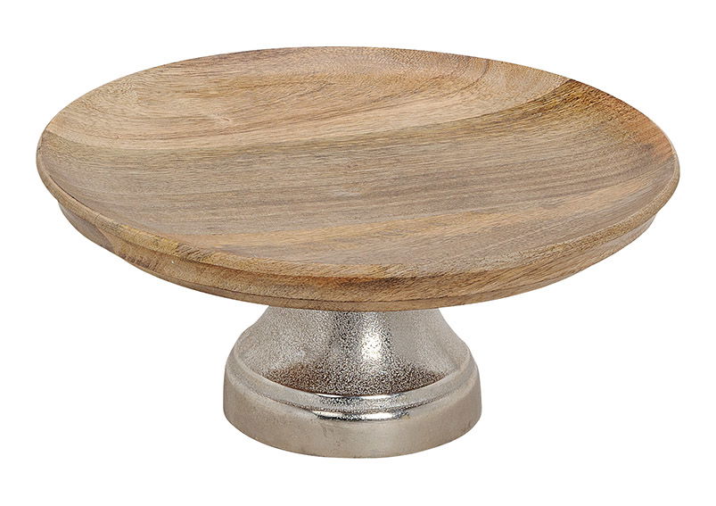 Schale aus Mangoholz, auf Metall Fuß Braun silber (B/H/T) 30x13x30cm
