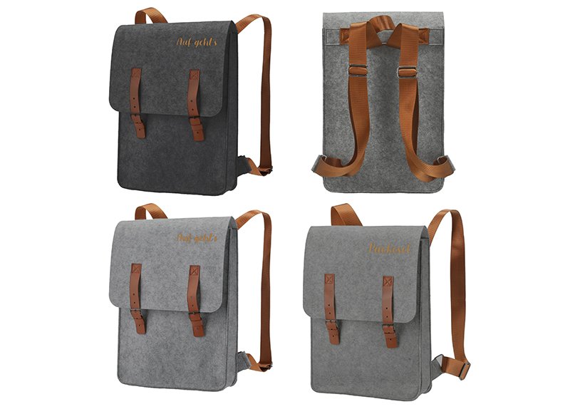 Felt backpack gray 4-way, (W/H/D) 28x36x3cm