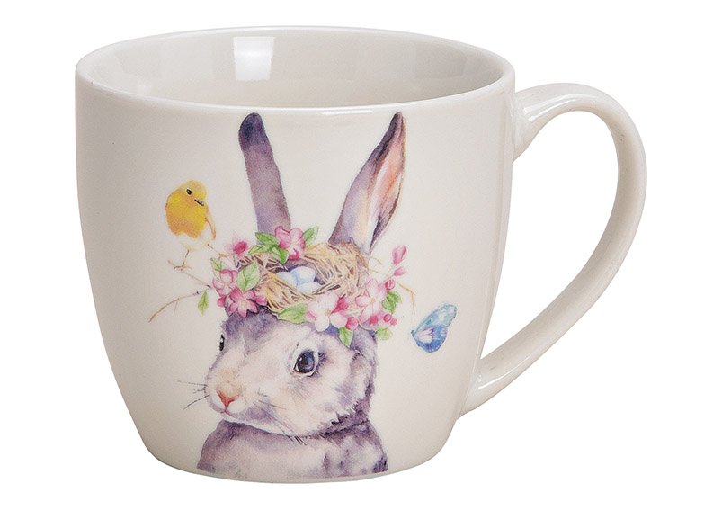 Mug rabbit with flower, porcelain (w/h/d) 13x9x10cm 490ml