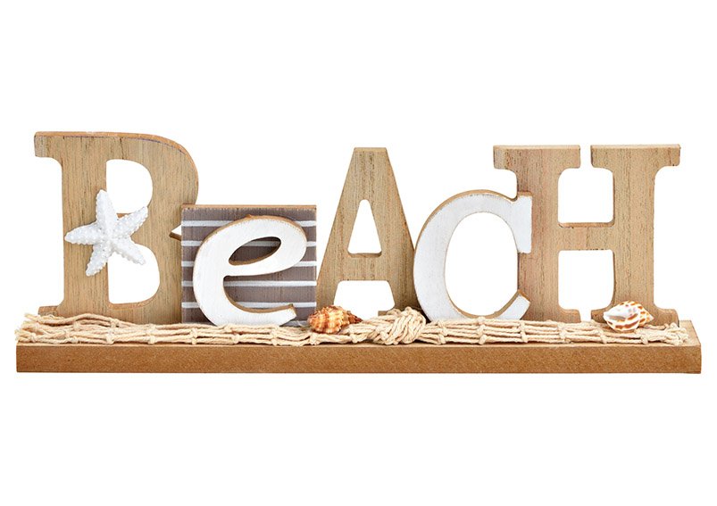 Présentoir écriture, Beach, décor marin en bois naturel (L/H/P) 30x10x4cm