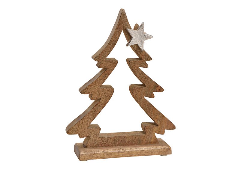 Présentoir Sapin avec décor étoile en métal en bois de manguier Marron (L/H/P) 21x28x6cm
