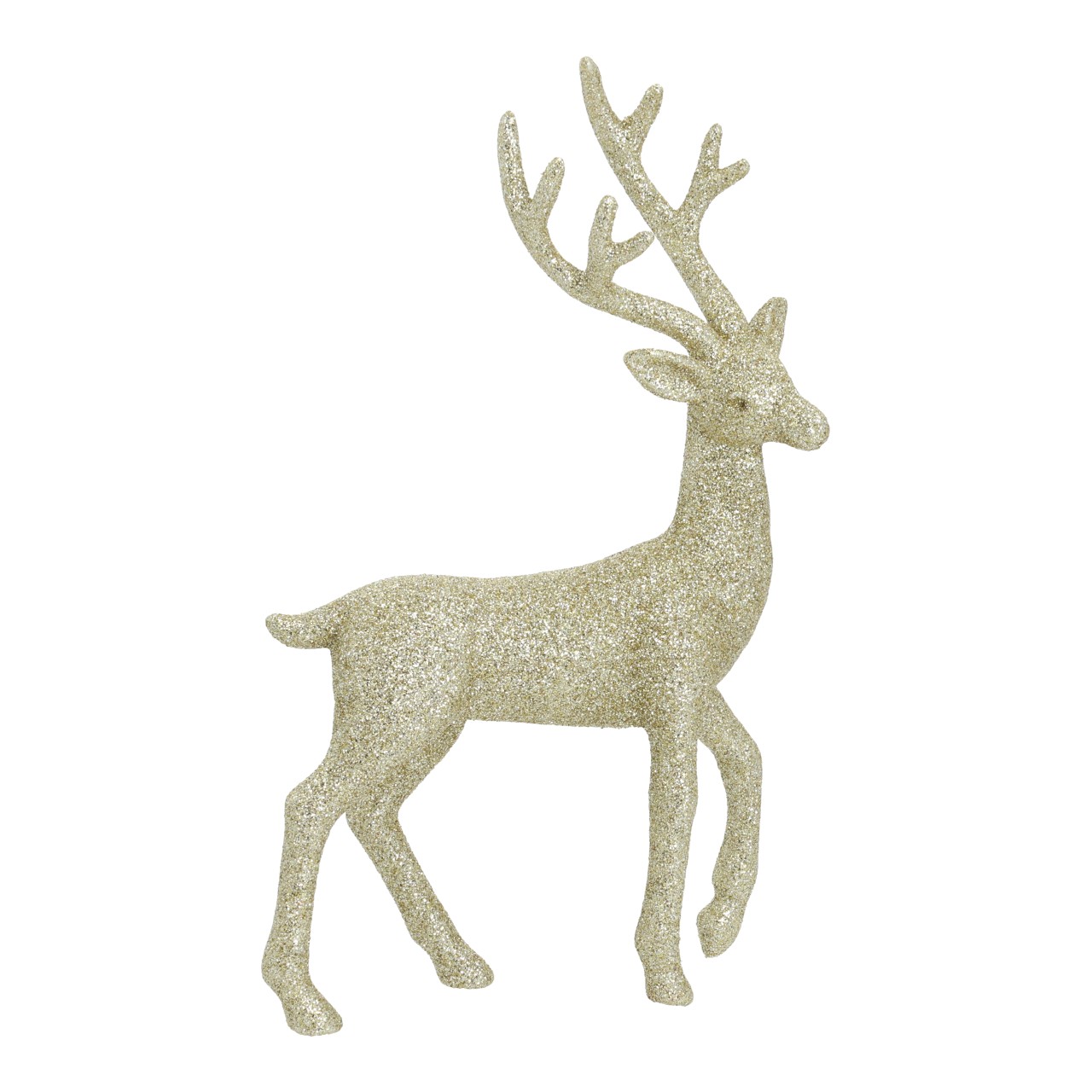 Hirsch glitzernd aus Kunststoff Gold (B/H/T) 15x26x5cm Glitzernde Elch-Figur, Weihnachtsdeko, Goldfarben, Glitter-Statement, Dekorfigur