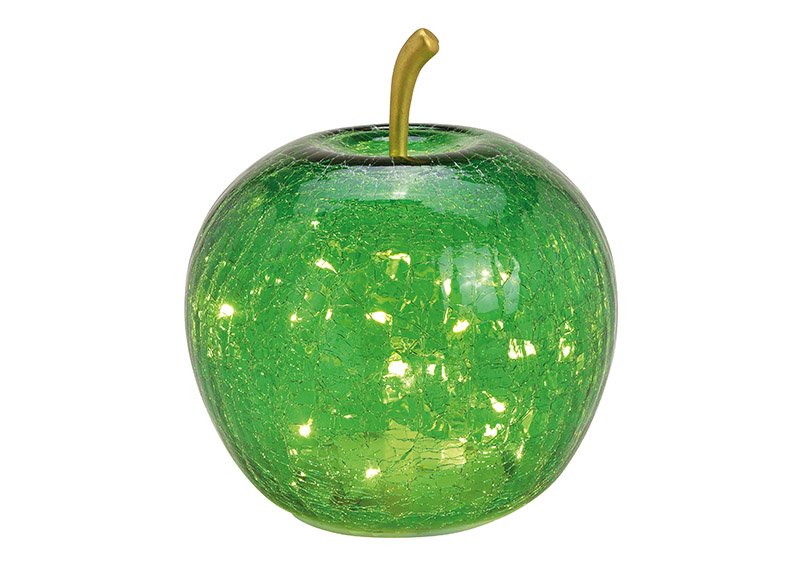 Apfel mit 20er LED mit Timer aus Glas Grün (B/H/T) 16x17x16cm