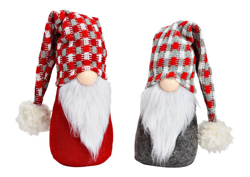 Gnome of textile red, grey 2-fold, (W/H/D) 11x23x10cm