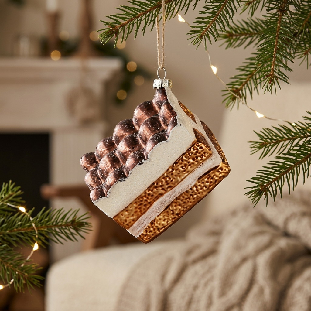 Weihnachtsbaumkugel, Kugelhänger, Lametta-Optik, Schokoladenbraun, Glitzer Ornament