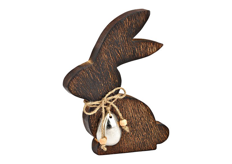 Bunny with metal egg made of mango wood brown (W/H/D) 14x20x2cm