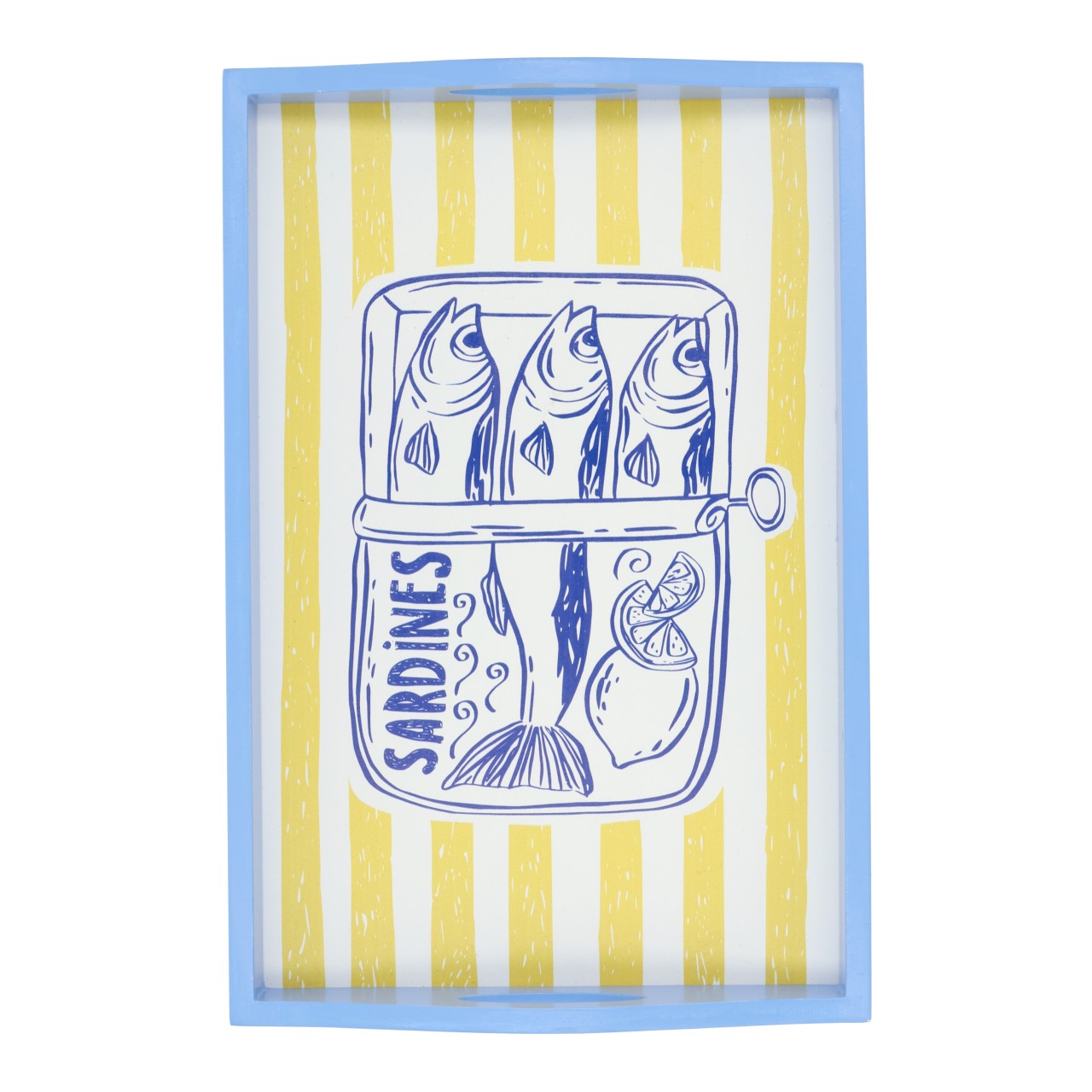 Houten sardineplankje, blauw (B/H/D) 30x5x20 cm Schalen, Sardinen-Serviertray, Servierplatte, Blau, Muster: Fischband