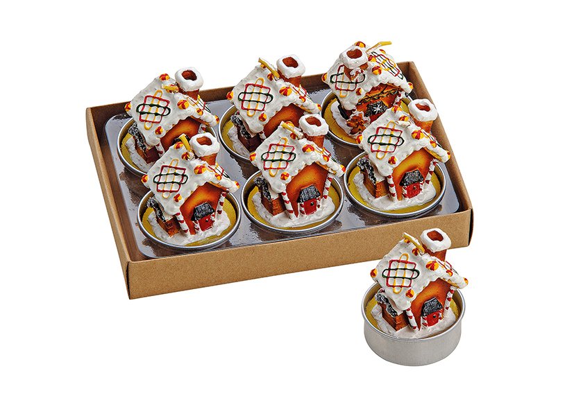Set de bougies chauffe-plat 6 pièces, maison en pain d'épices (L/H/P) 4x5x4 cm