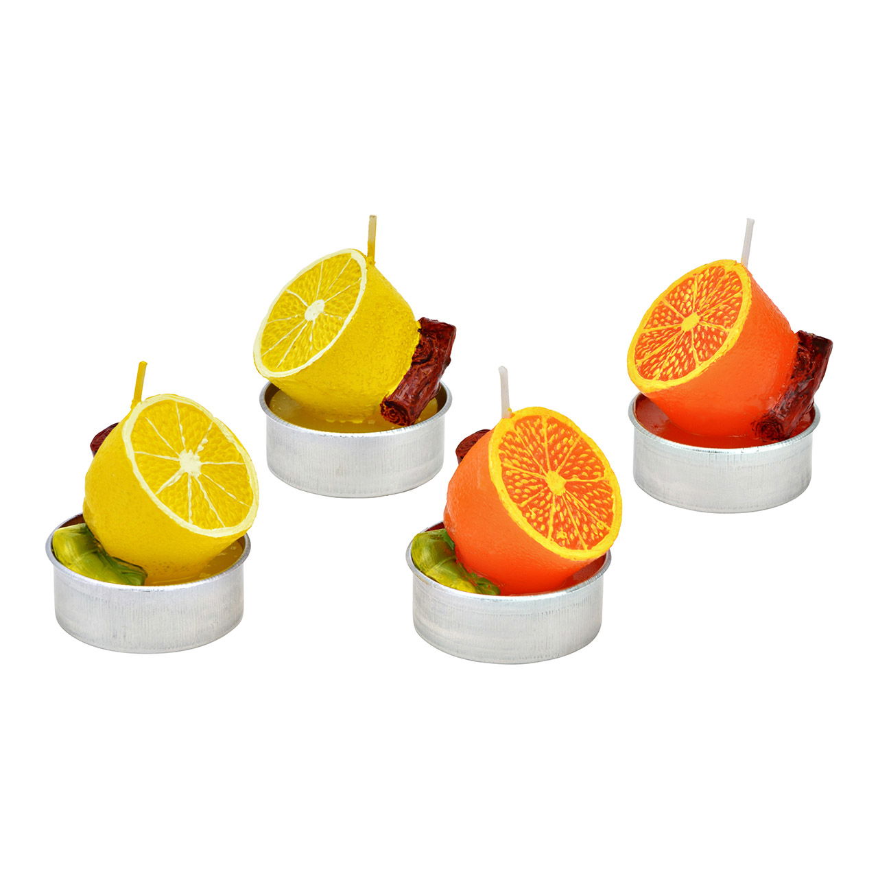 Lemon/orange wax tealight, set of 6, double, yellow/orange (W/H/D) 14x6x8cm/4x5x4cm