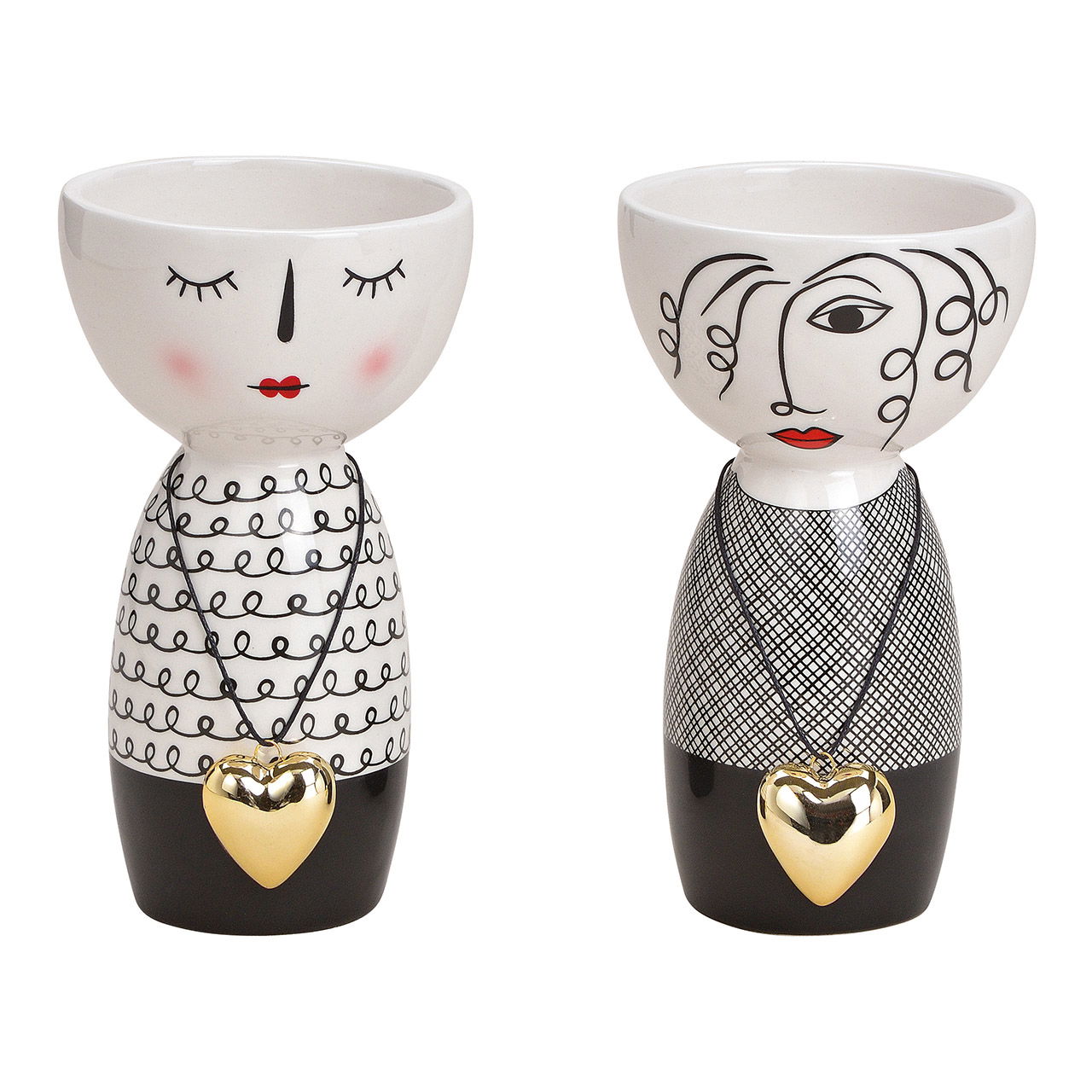 Vase Frau mit Herz Anhänger aus Keramik Schwarz, weiß 2-fach, (B/H/T) 9x16x9cm Vase Frau mit Herz Anhänger aus Keramik Schwarz, weiß 2-fach, (B/H/T) 9x16x9cm