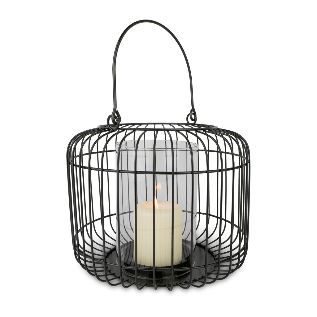 Laterne mit Glas, Metall/Glas, 20x20x15cm, 1 Stck, schwarz Leuchter, Lampe, Kerze