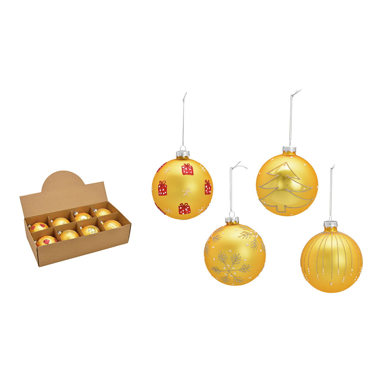 Christmas bauble glitter Christmas motif made of glass, 4-fold, gold Ø10cm Christmas bauble glitter Christmas motif made of glass, 4-fold, gold Ø10cm
