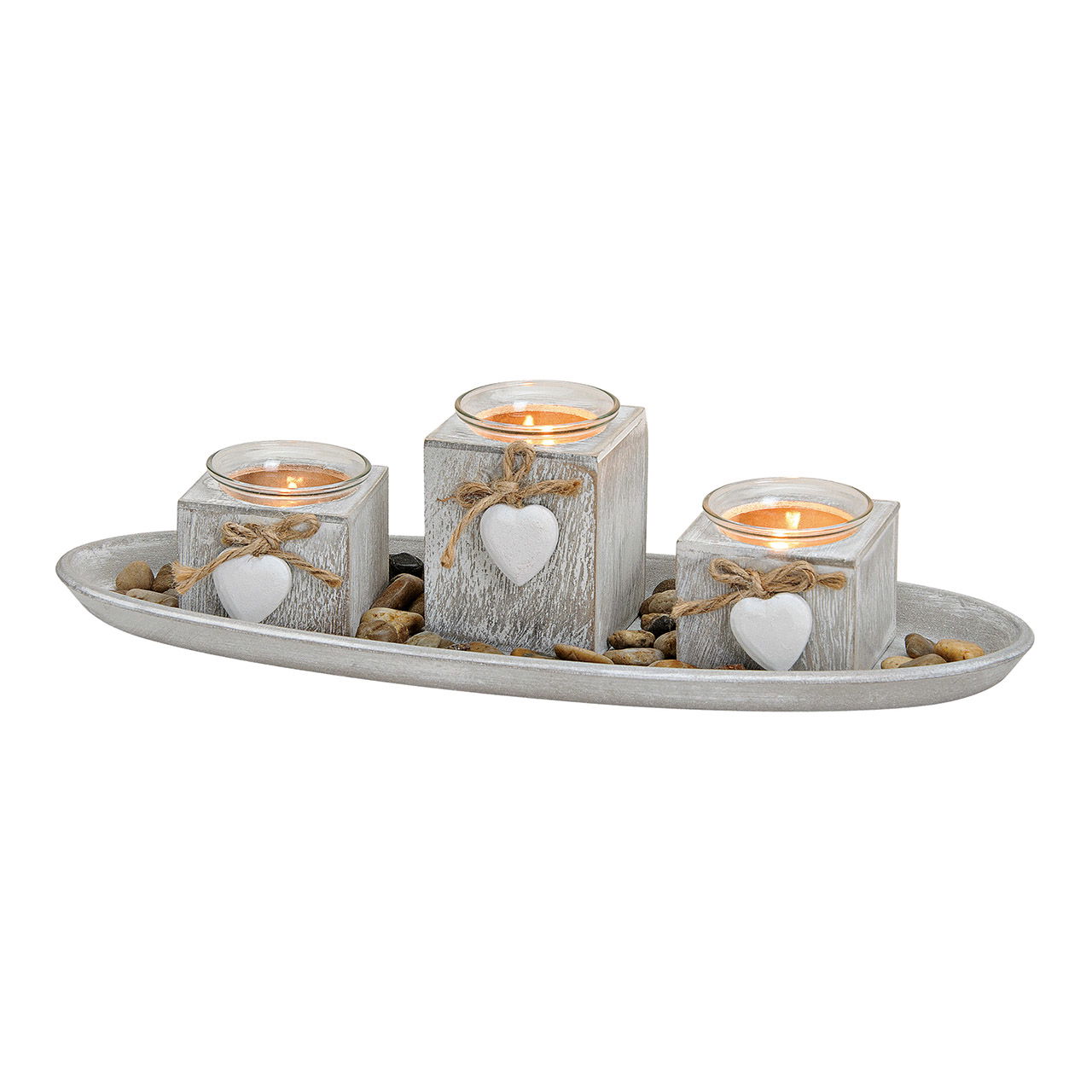 Teelicht Set mit Tablett für 3 Teelichter, Grau (B/H/T) 39x10x14cm Kerze