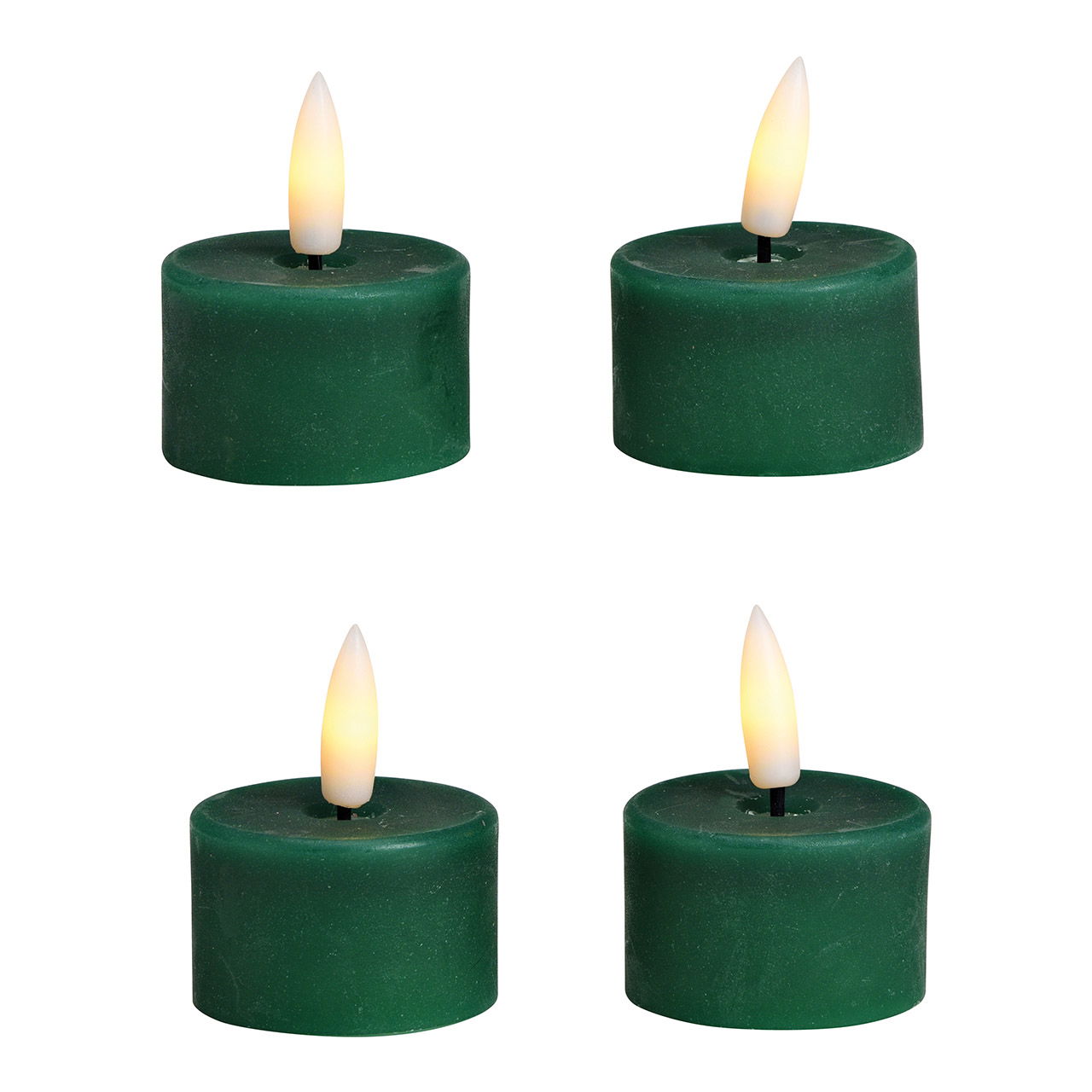 LED tea lights set of 4, made of wax green (W/H/D) 4x4x4cm with timer battery operation 4xCR2032 not included