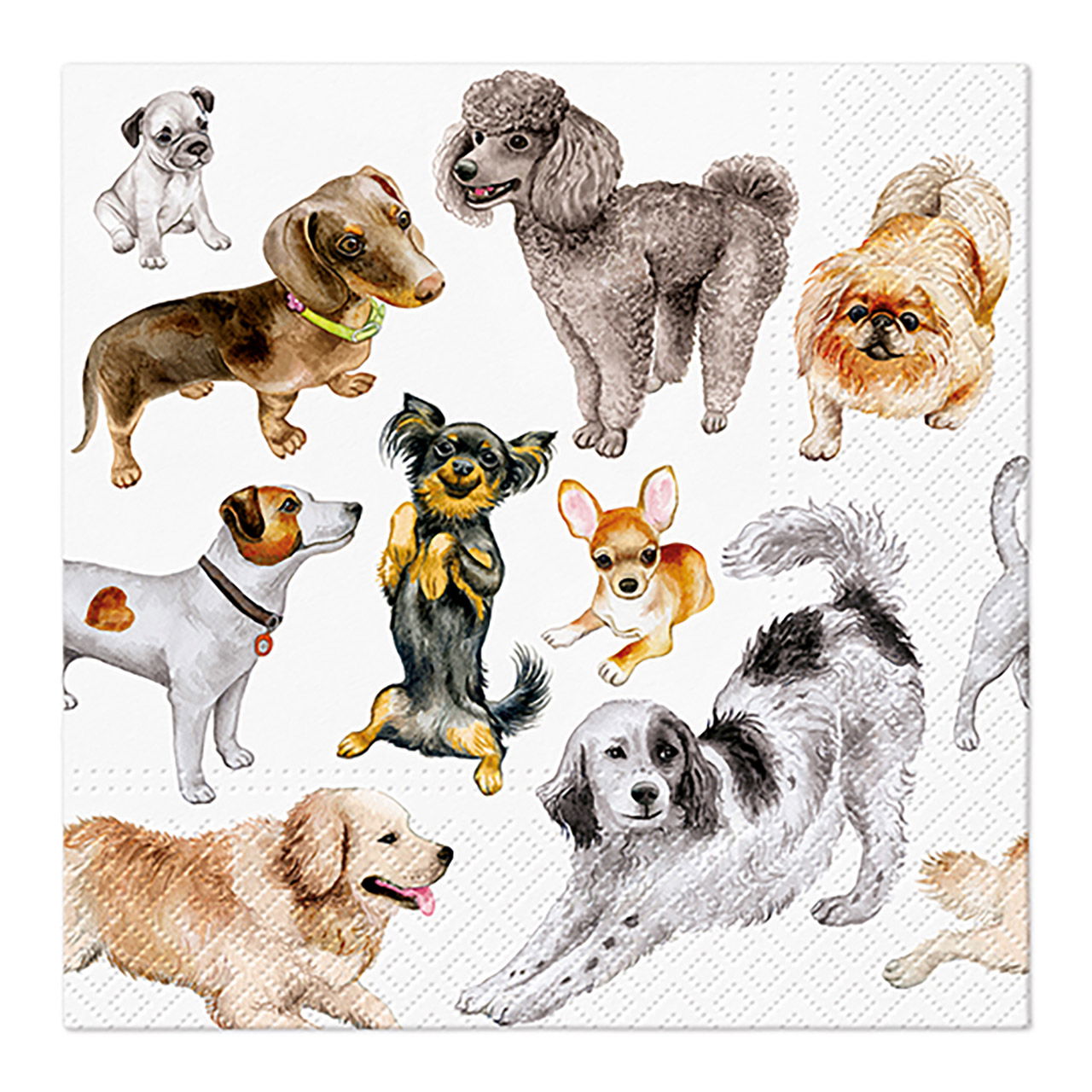 Serviette Hunde Dekor aus Papier/Pappe, 3-lagig, 20er Pack, Bunt (B/H) 33x33cm