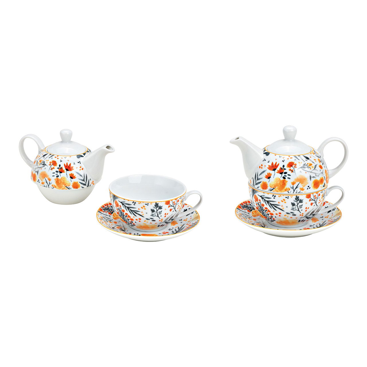 Teapot set flowers decor porcelain colorful set of 3, (W/H/D) 16x15x15cm 400/200ml