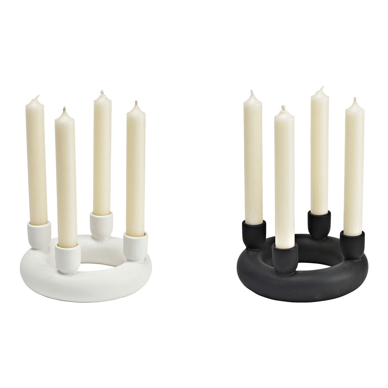 Candle holder porcelain white, black 2-fold, (W/H/D) 16x6x16cm