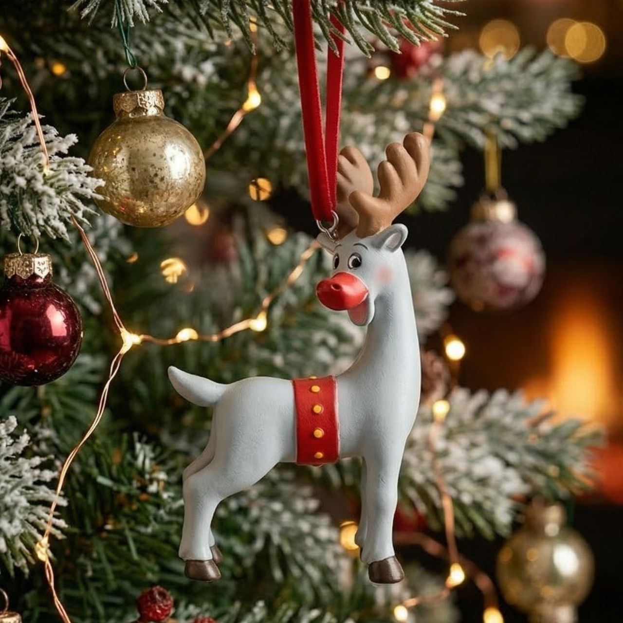 Weihnachtsdekoration, Kunststofffigur, Elch- ornament, rotes Halfter, Weihnachtsbaumschmuck