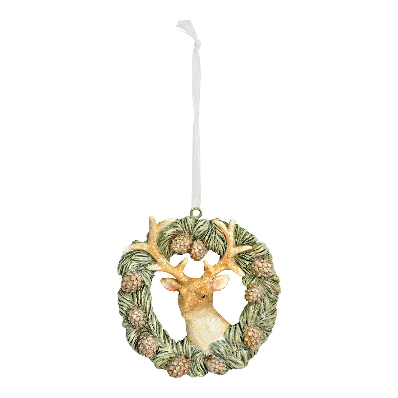 Deer hanger with poly wreath, natural/green (W/H/D) 7x7x2cm Tier, Hirsch, Säugetier, Tierwelt, Geweih