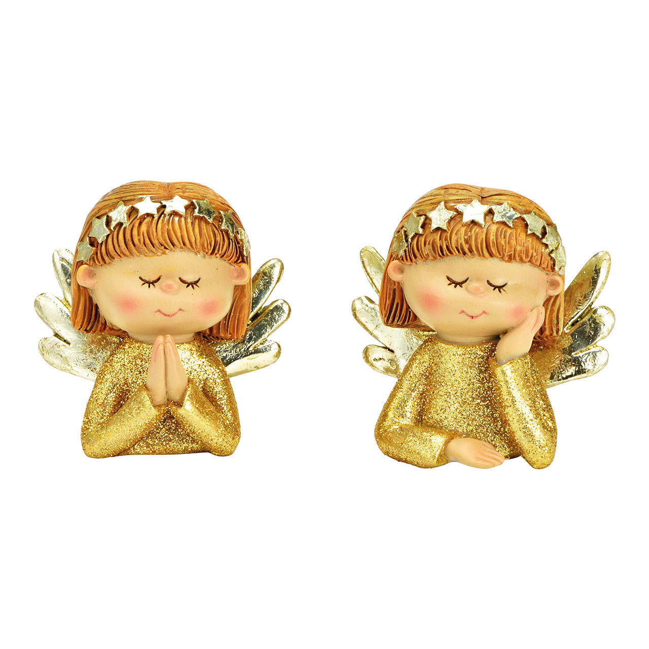 Engelkopf mit Glitter aus Poly Gold 2-fach, (B/H/T) 6x6x4cm