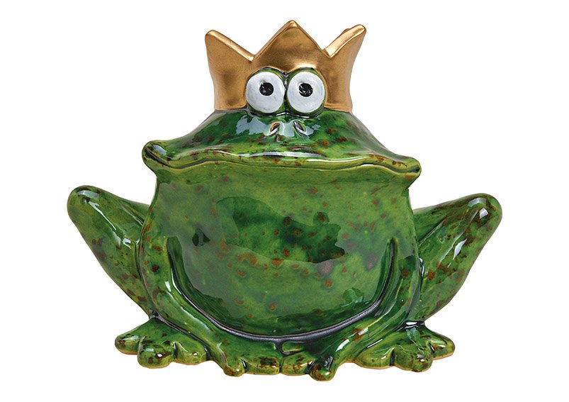 Frog king ceramic green, 17x13x10cm