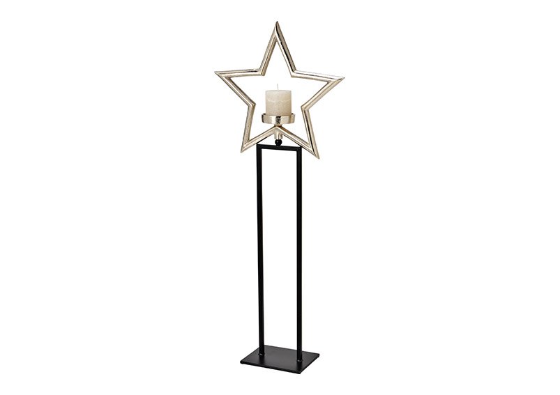 Kerzenhalter Stern aus Metall silber, schwarz (B/H/T) 26x92x14cm