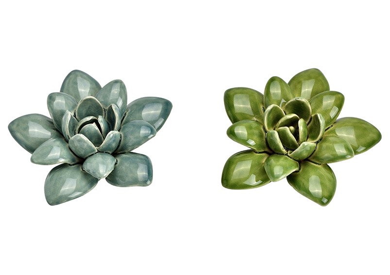 Flower ceramic green 2-fold, (W/H/D) 10x4x10cm