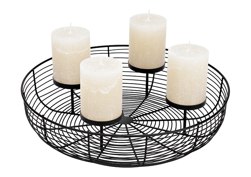 Advent wreath half basket, metal candle holder black (W/H/D) 36x8x36cm