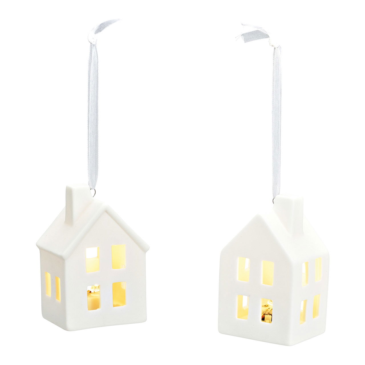 Casita colgante con LED, 2xLR44 exclusiva de porcelana blanca 2 pliegues, (A/A/P) 6x9x4cm