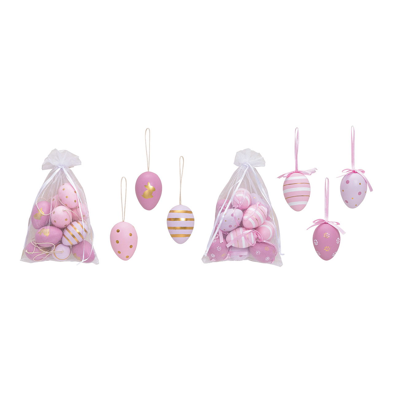 Set di uova di Pasqua di plastica appese rosa/rosa Set di 12 in sacchetto di organza, 2 pieghe, (L/A/D) 4x6x4cm